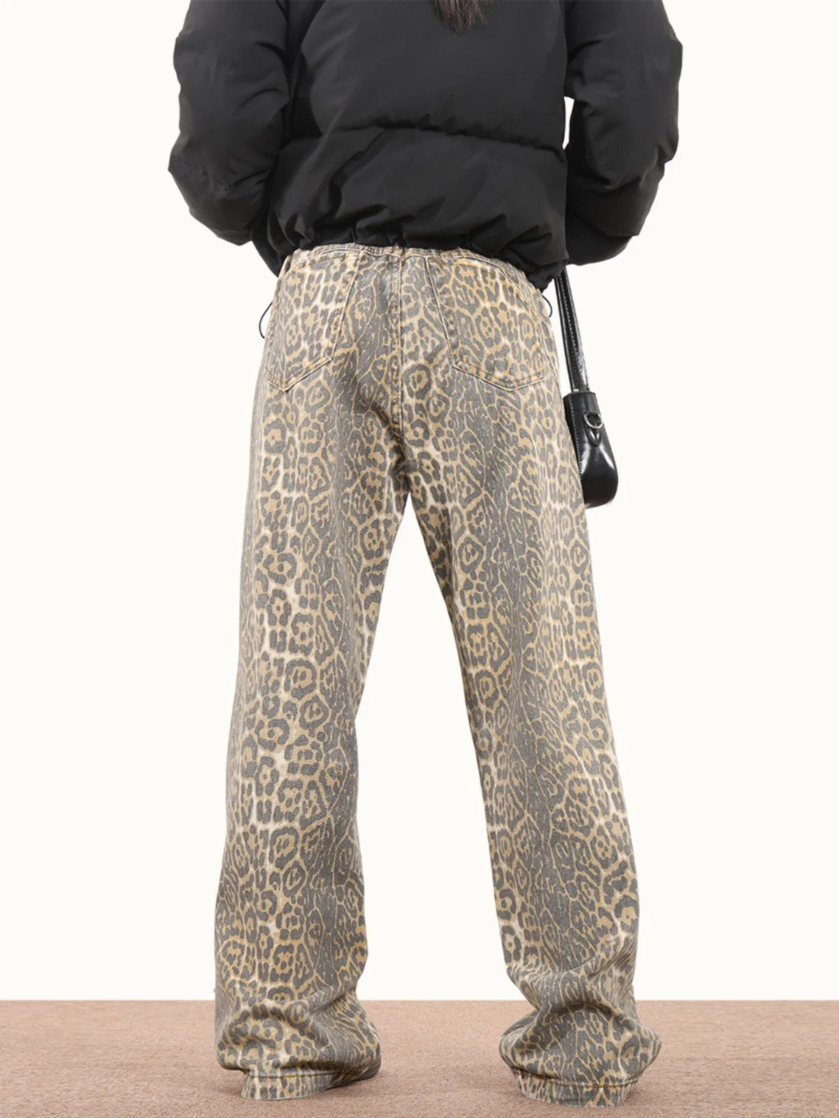 Leopard Wash High Waist Straight Jeans