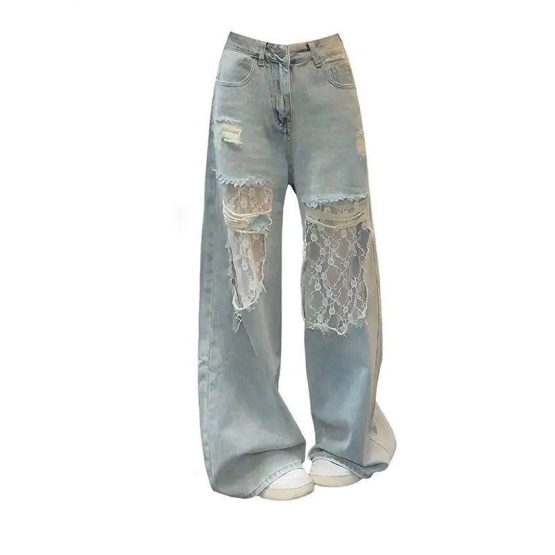 Vintage Blue Ripped Hip Hop Jeans