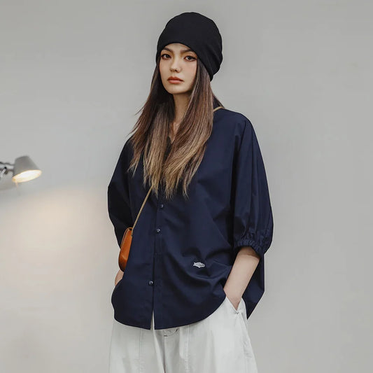 Breathable Loose Batwing Stand Collar Shirt