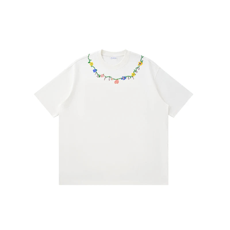 Oversized Floral Chain Embroidered Loose T-Shirt