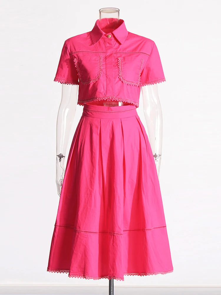 Lapel Sleeve High Waist Skirt