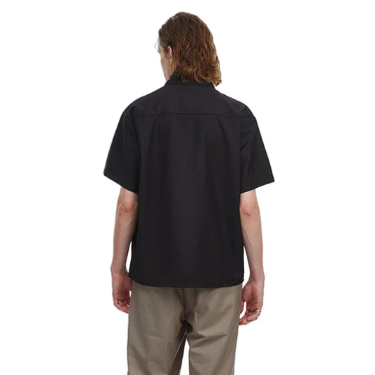 Retro Solid Color Pocket Short Shirt