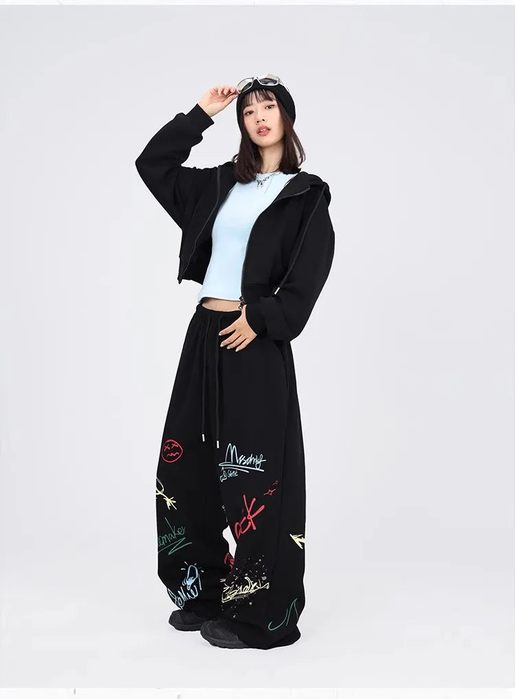 Black Graffiti Hip Hop Dance Pants
