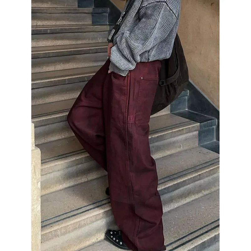Burgundy Vintage High Waist Denim Jeans