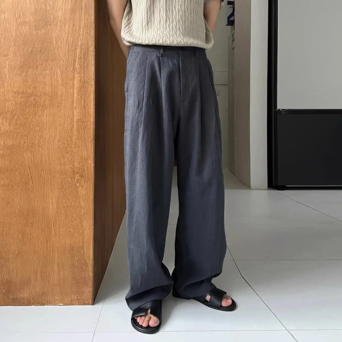 High End Military Green Linen Pants