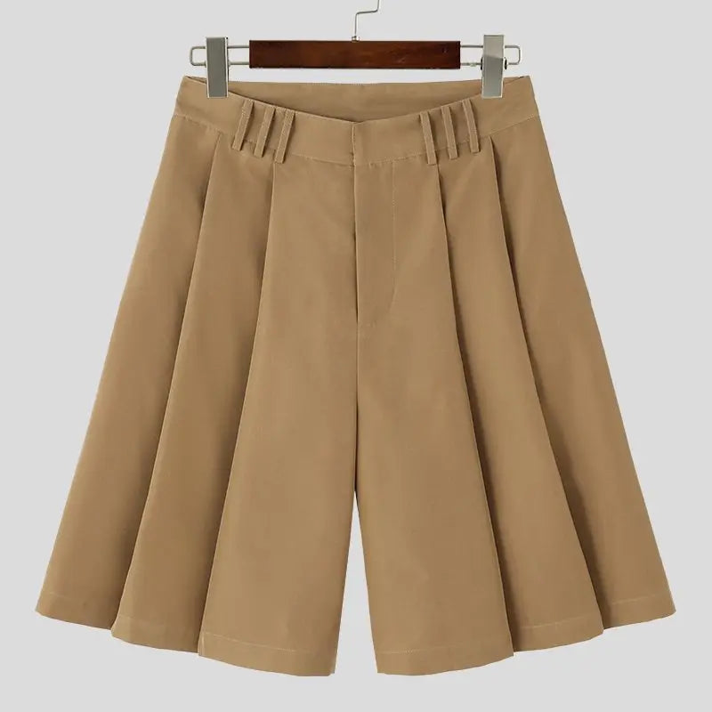 Solid Color Pleated Casual Summer Shorts