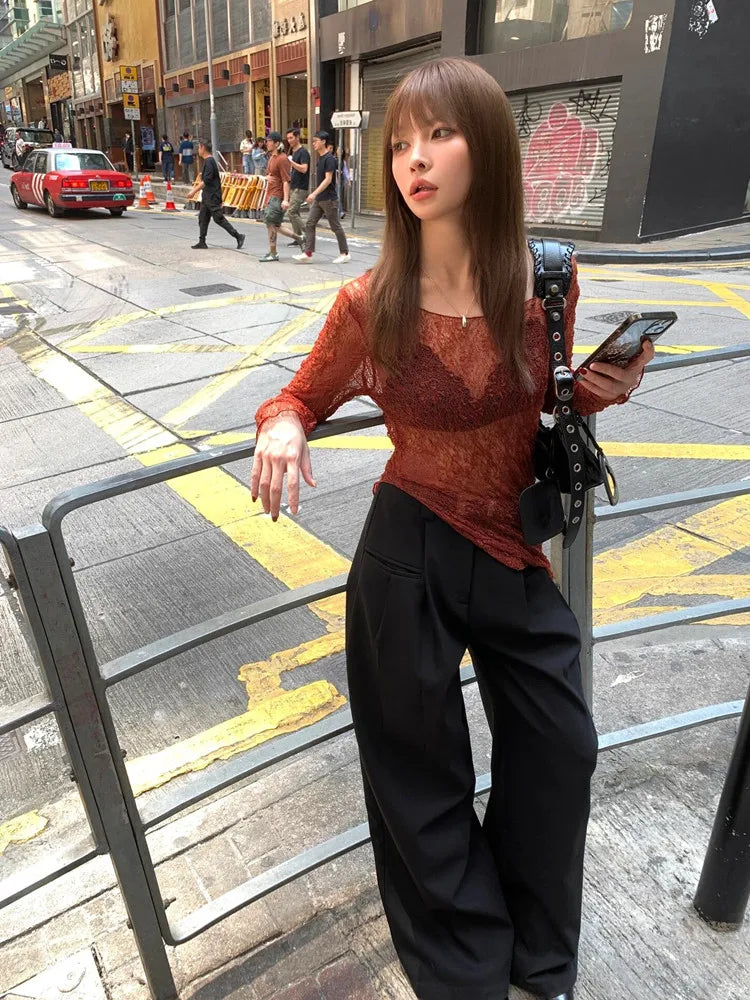 Sheer Lace Long Sleeve Vintage T-Shirt