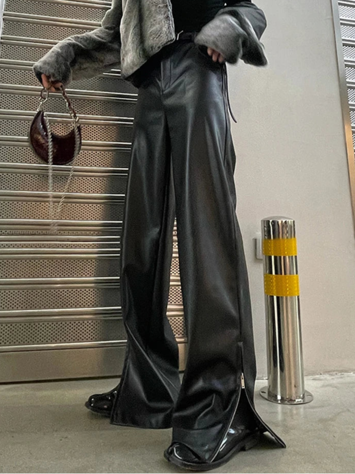 Black Punk Faux Leather High Pants