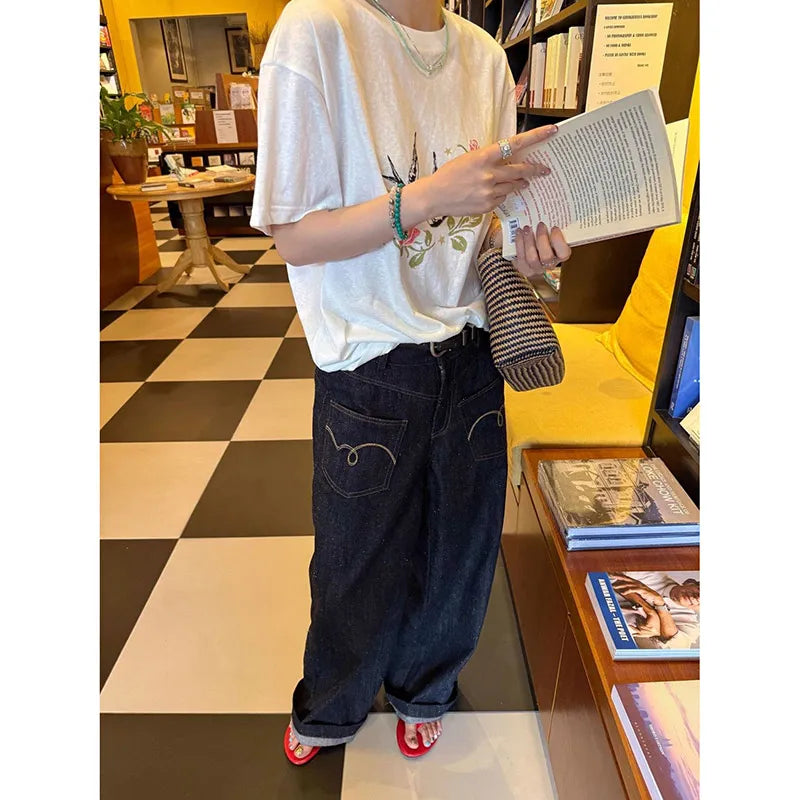 Retro High Waist Baggy Blue Jeans