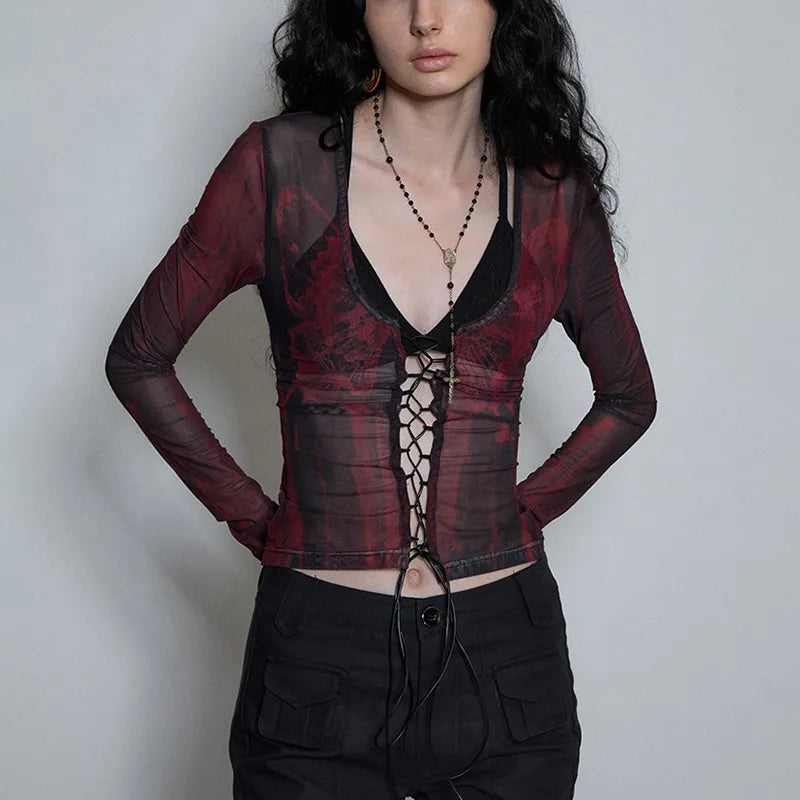 Vintage Grunge Aesthetic Mesh Tattoo T-Shirt