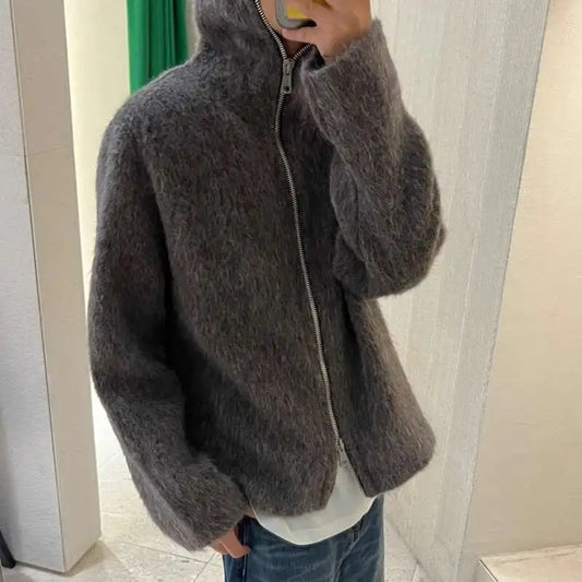 American Style Hooded Zipper Cardigan Sweater