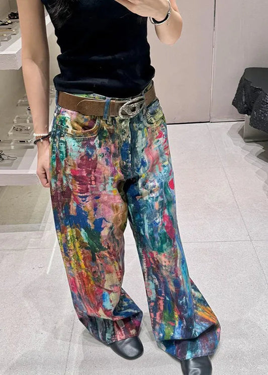 High Waist Printed Tie Dye Jeans
