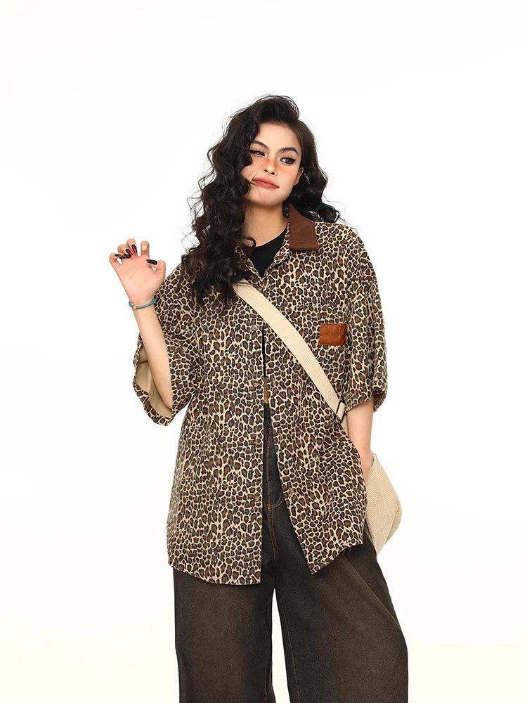 Leopard Print Loose Fit Short Shirt