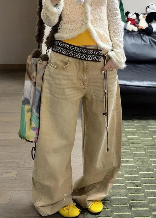Khaki Vintage High Waisted Straight Jeans