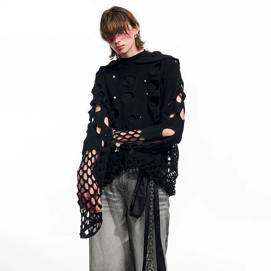 Luxury Hollow Design Hooded Pullover Shirt