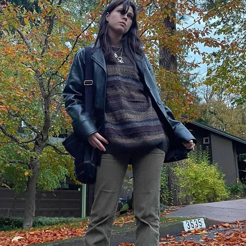 Vintage Striped Knitted Sweater Autumn Pullover