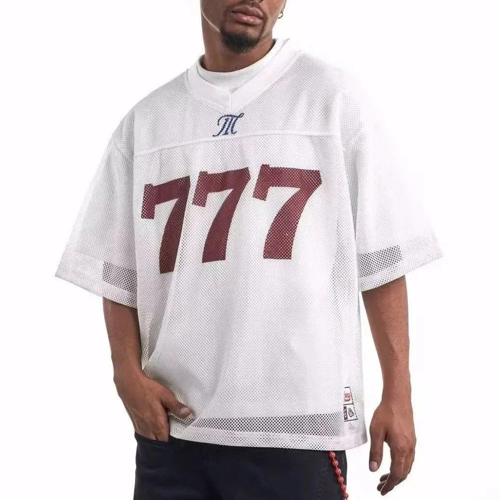 Breathable Mesh Hollow Short-Sleeved Retro T-Shirt