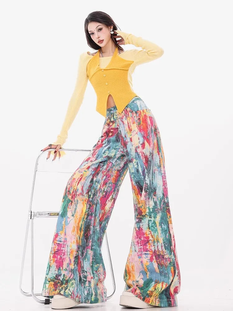 Vibrant Splatter Palette Wide Leg Jeans