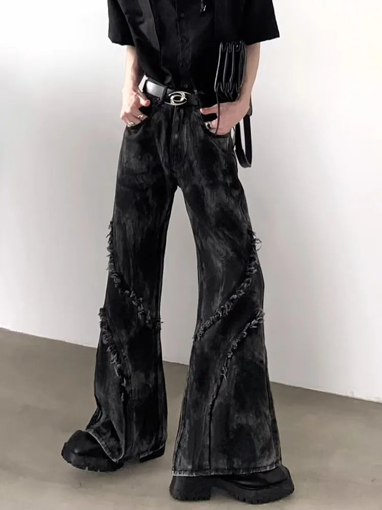 Black Washed Stacked Flare Denim Jeans