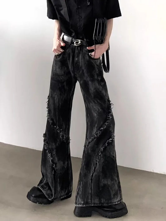 Black Washed Stacked Flare Denim Jeans