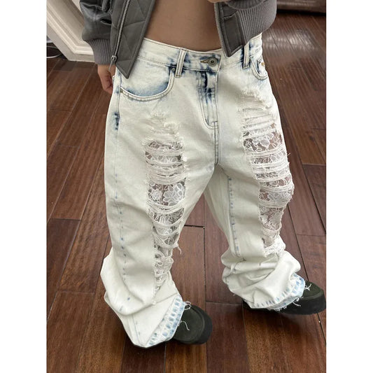 Vintage High Waist Ripped Straight Jeans