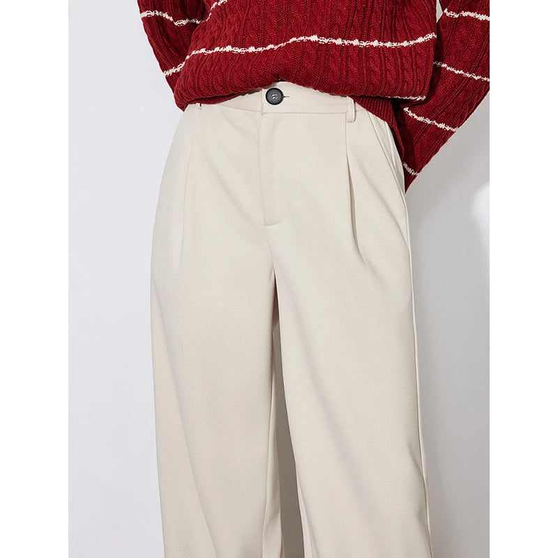 Mid Waist Woolen Workwear Pants