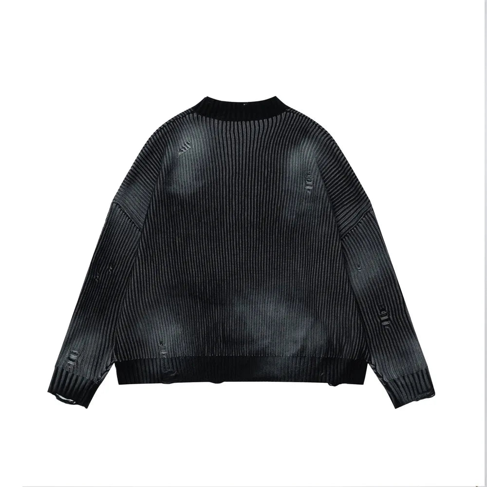 Ripped Embroidery Spray Paint Sweater Pullover