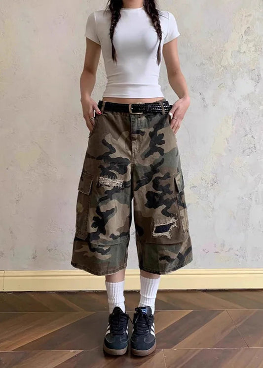 Retro American Camouflage Denim Summer Jorts