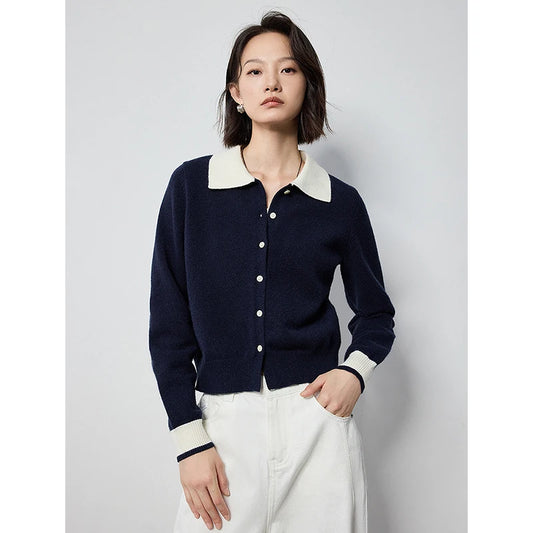 Elegant Contrast Color Knitted Cardigan Sweater