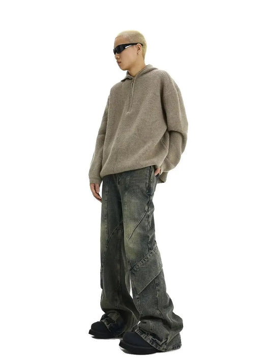Vintage Retro Yellow Patchwork Irregular Jeans