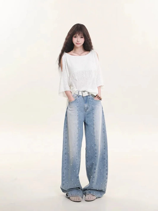 Vintage American Stitching Loose Straight Jeans