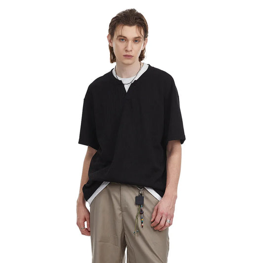 Spliced Short Sleeve Loose Crew T-Shirt