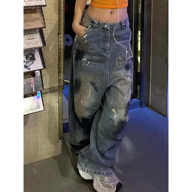 Vintage Black High Waist Straight Jeans