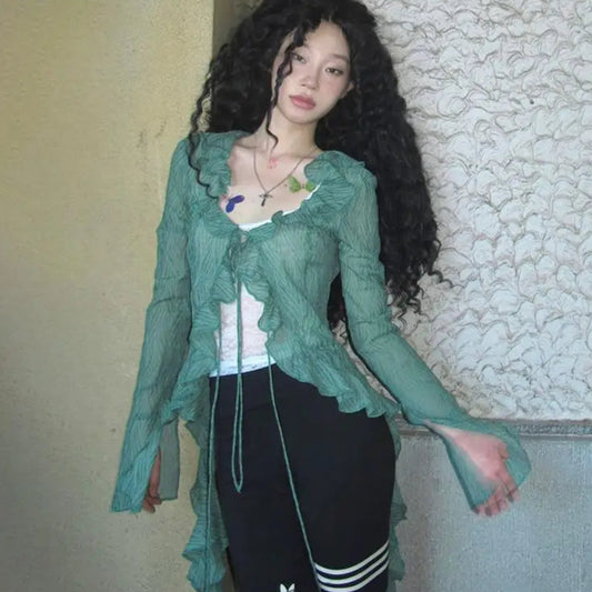 Vintage Lace Ruffle Blouse Shirt