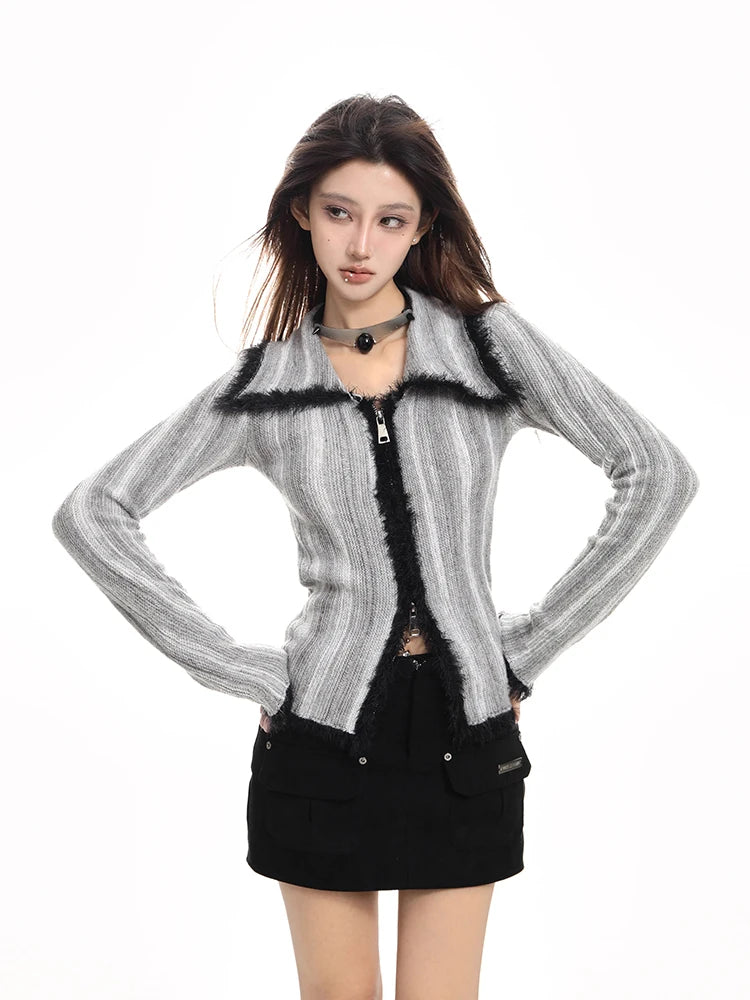 Stylish Knitted Zipper Cardigan Long Sleeve