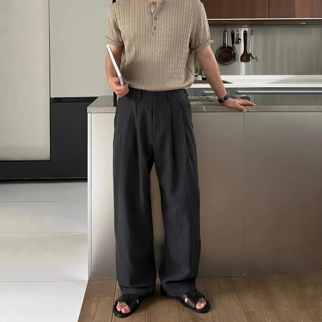 High End Military Green Linen Pants