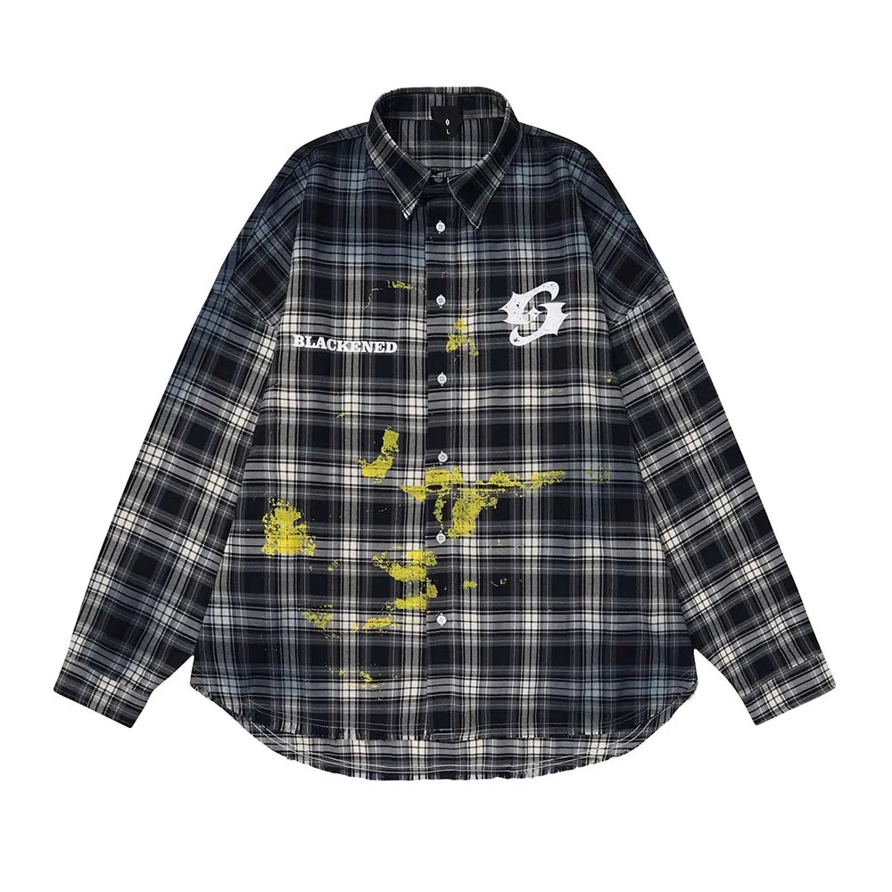Vibrant Plaid Paint Splatter Shirt