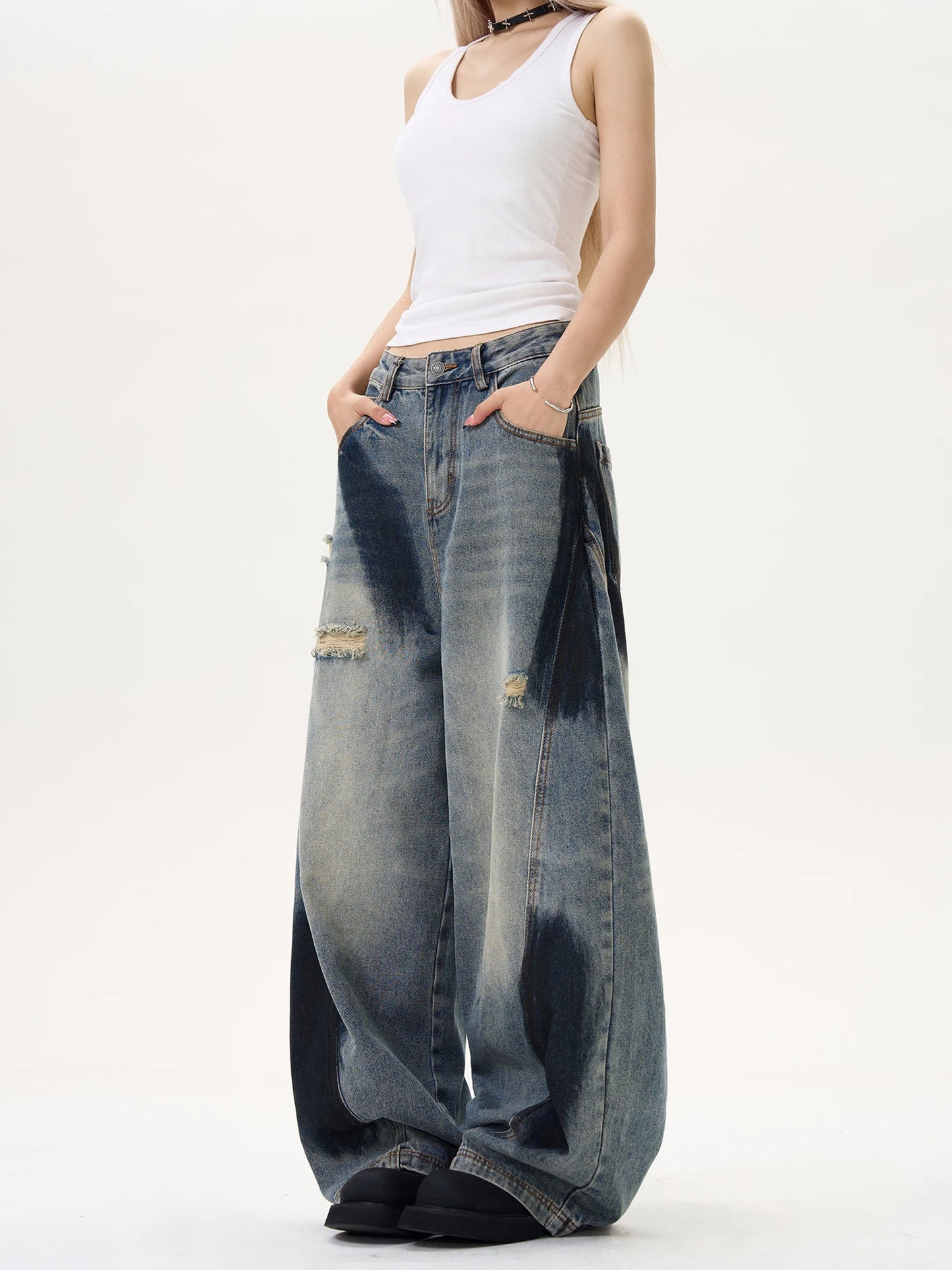 Star High Waist Wide Leg Jeans