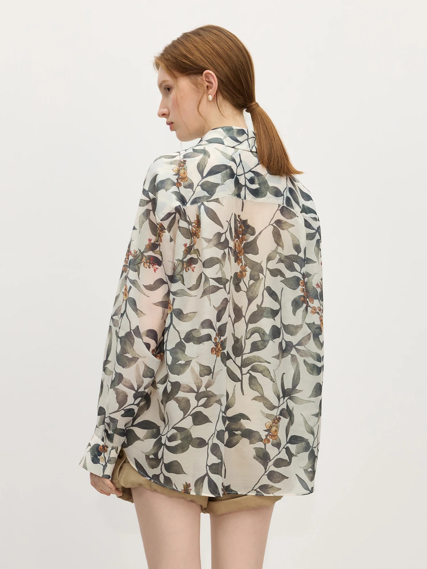 Chic Holiday Plant Print Loose Shirt