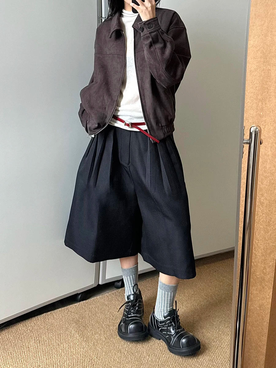Black Extra Wide High Waist Shorts