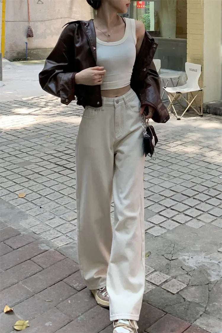 Vintage American Beige High Waist Jeans