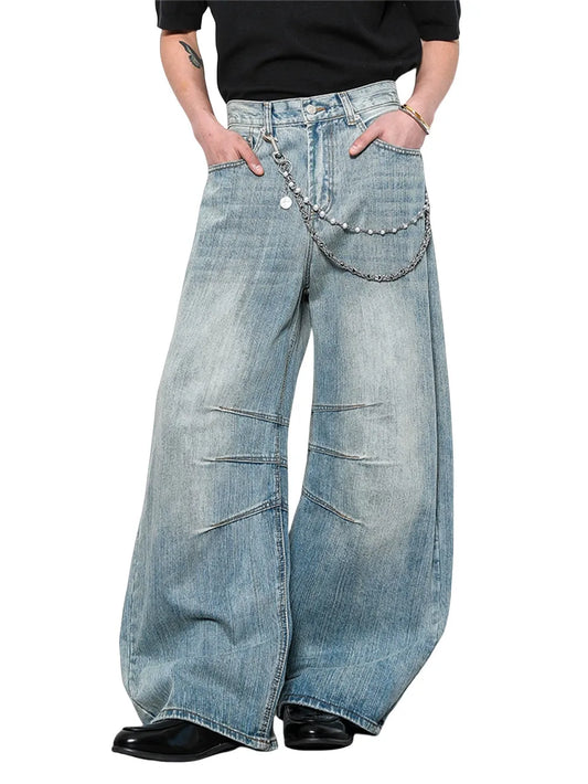 Vintage Spliced Distressed Loose Wide Jeans