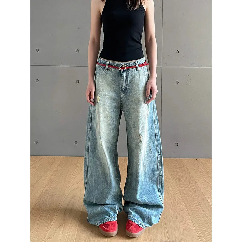 High Waist Torn Design Wide Jeans