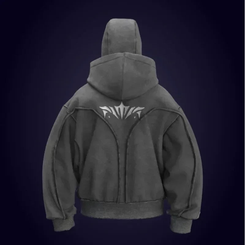Oversized Embroidered Ninja Zip Up Shirt