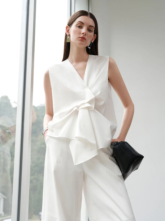 Luxury Textured Sleeveless Blouse Crinkle Weave