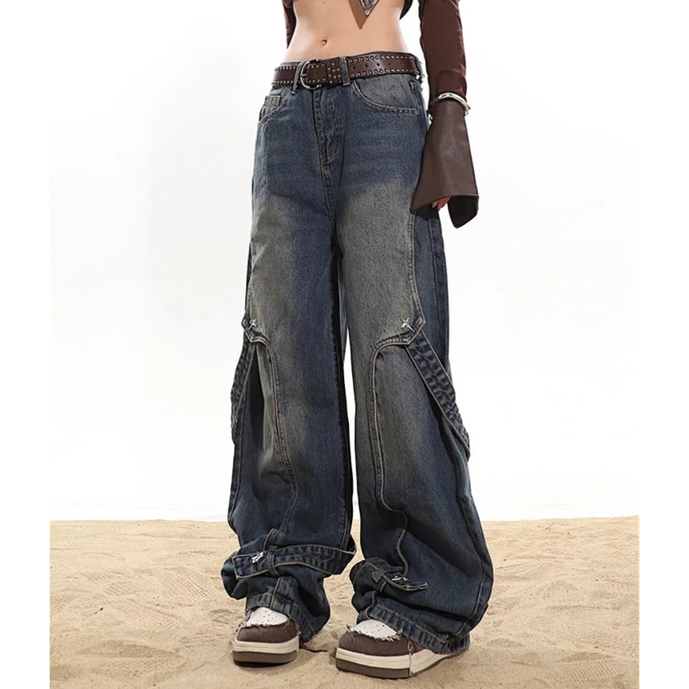 Blue Vintage High Waist Wide Jeans