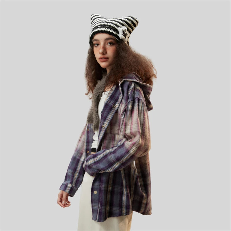Luxury Plaid Hooded Pure Cotton Shirt