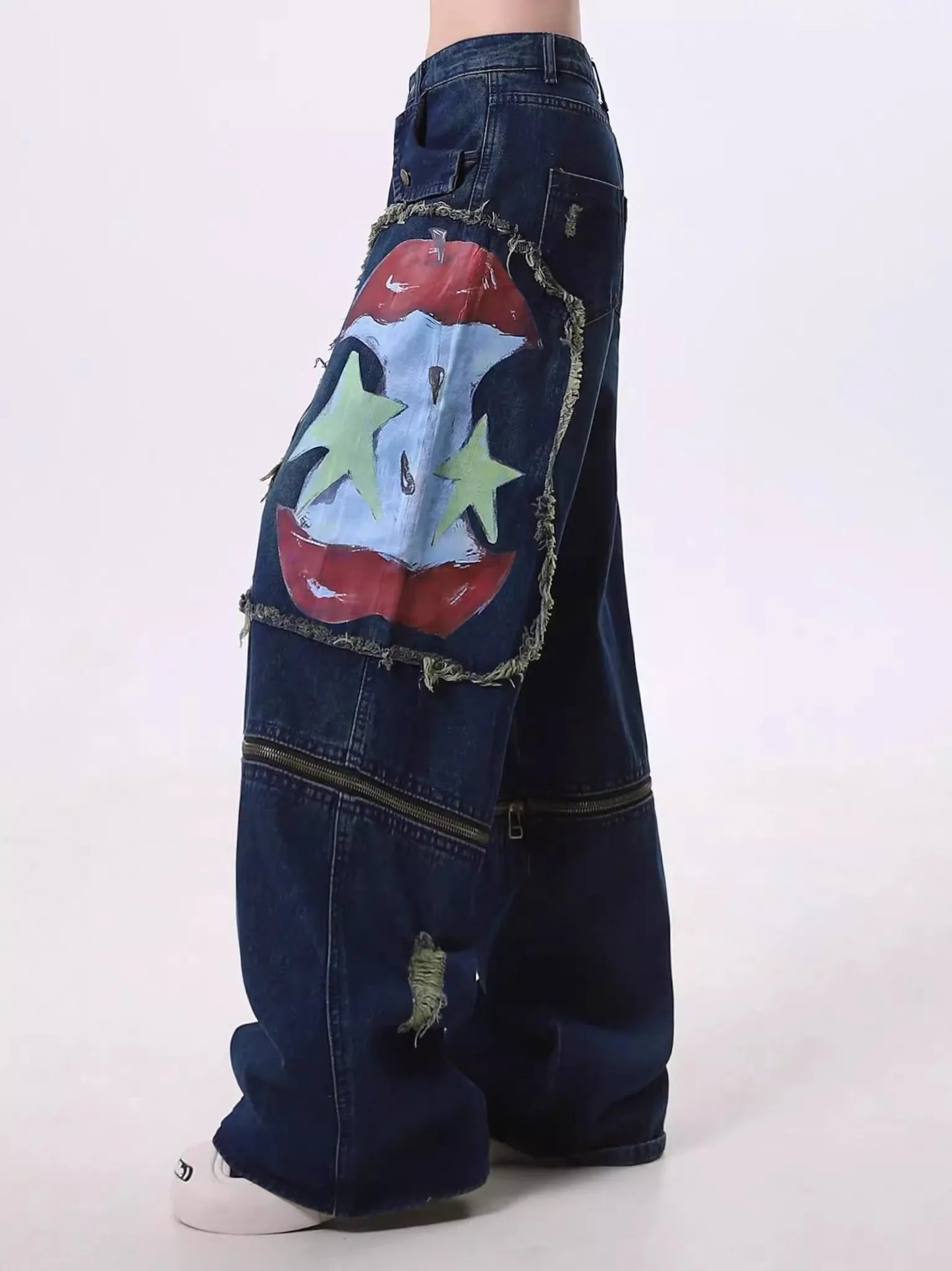 Graffiti Print Oversized Cargo Jeans