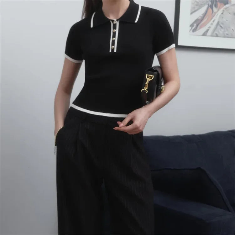 Elegant Slim Knitted Patchwork Sweater