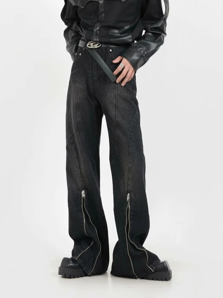 Washed Black Baggy Stacked Flare Jeans